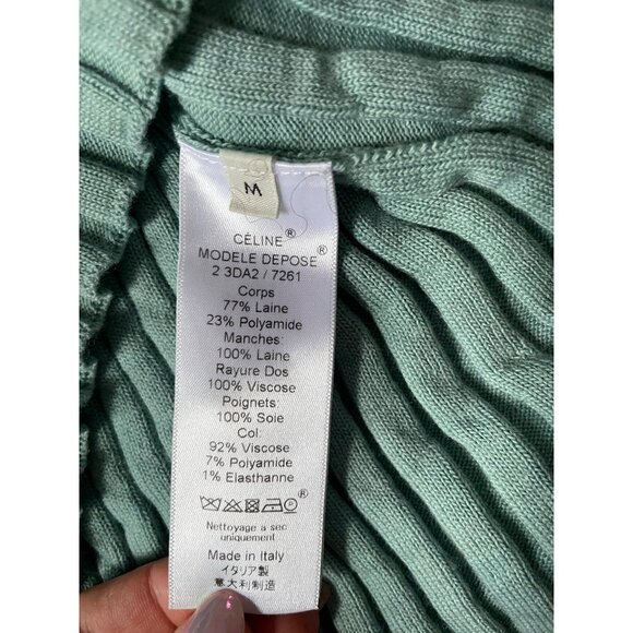 Celine Phoebe Philo Era Ribbed Knit Top M Mint Green Made in Italy Quiet Luxury - Picture 9 of 11